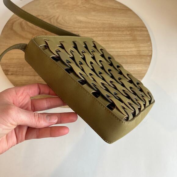 Green Woven Weaved Square Small Vegan Leather Crossbody Bag - Picture 10 of 16